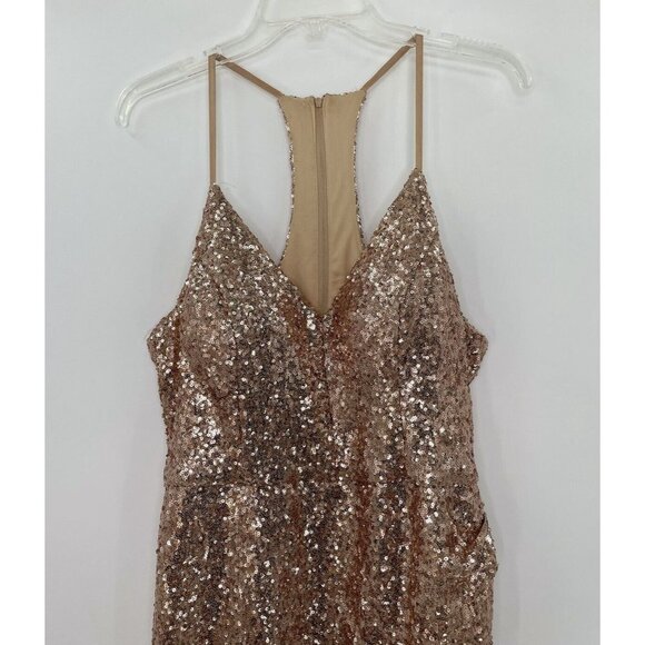 B. Smart Rose Gold Sequin Metallic Mini Body-con Dress Zip Back Size 15 - Picture 4 of 13